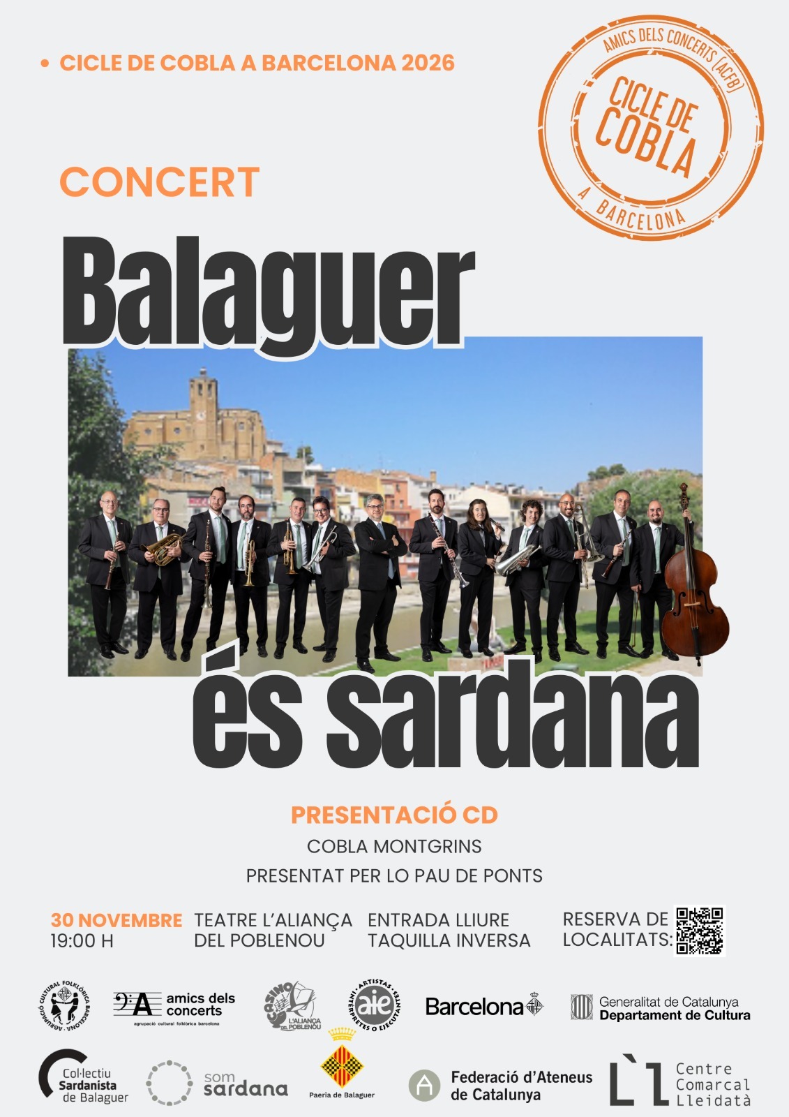 Cartell del concert Balaguer és sardana amb la Cobla Montgrins